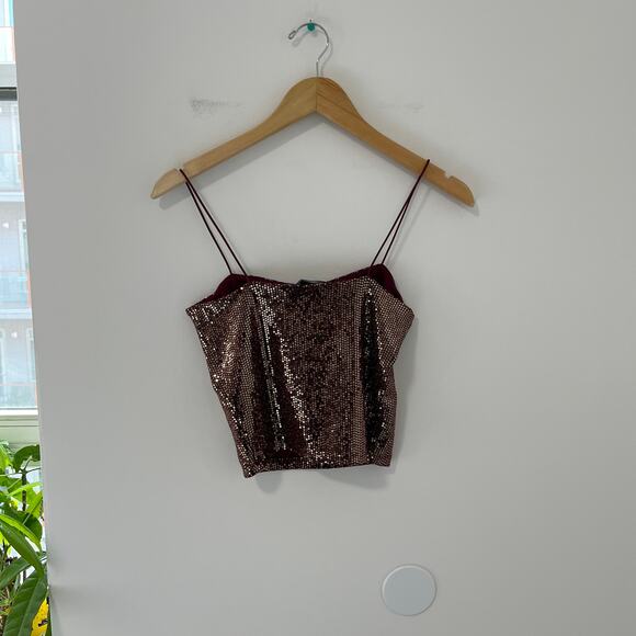 NEW Forever 21 Red Sequin Cropped Tank Size Small - Picture 7 of 7